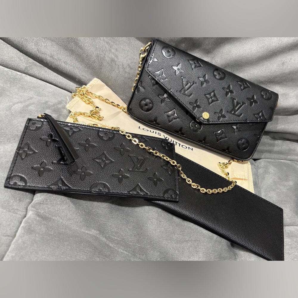 L V inspo Black Clutch with Gold Chain